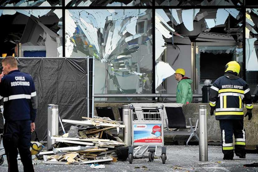 Emergency workers at Brussels airport after the attack in March 2016