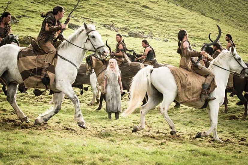 Daenarys Targaryan with the Dothraki on set in Northern Ireland