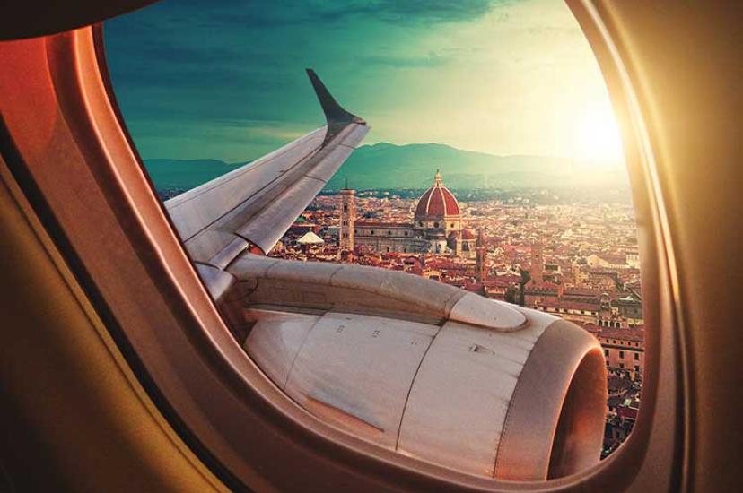 Mediterranean city through an aircraft window