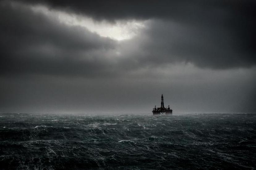 Oil platform on stormy seas