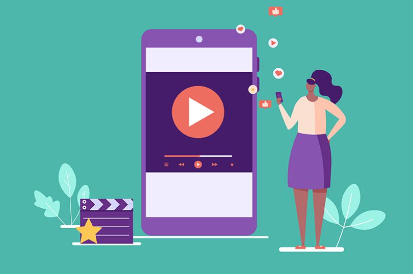 Woman with phone illustration