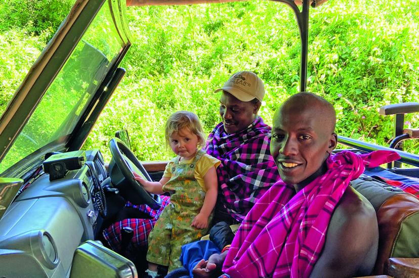 Mike and Tess’s daughter, Elsa, with Maasai guides