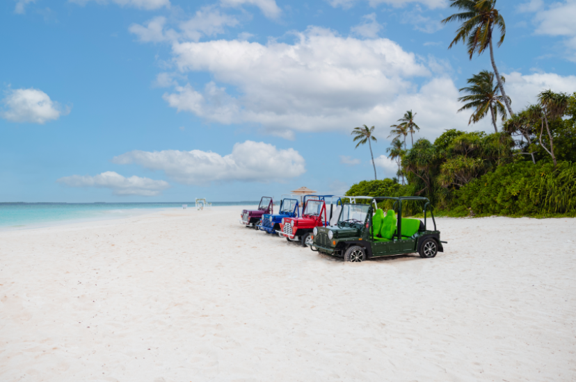 A new fleet of electric mokes for guests at the Beach House Collection, Siyam World Maldives