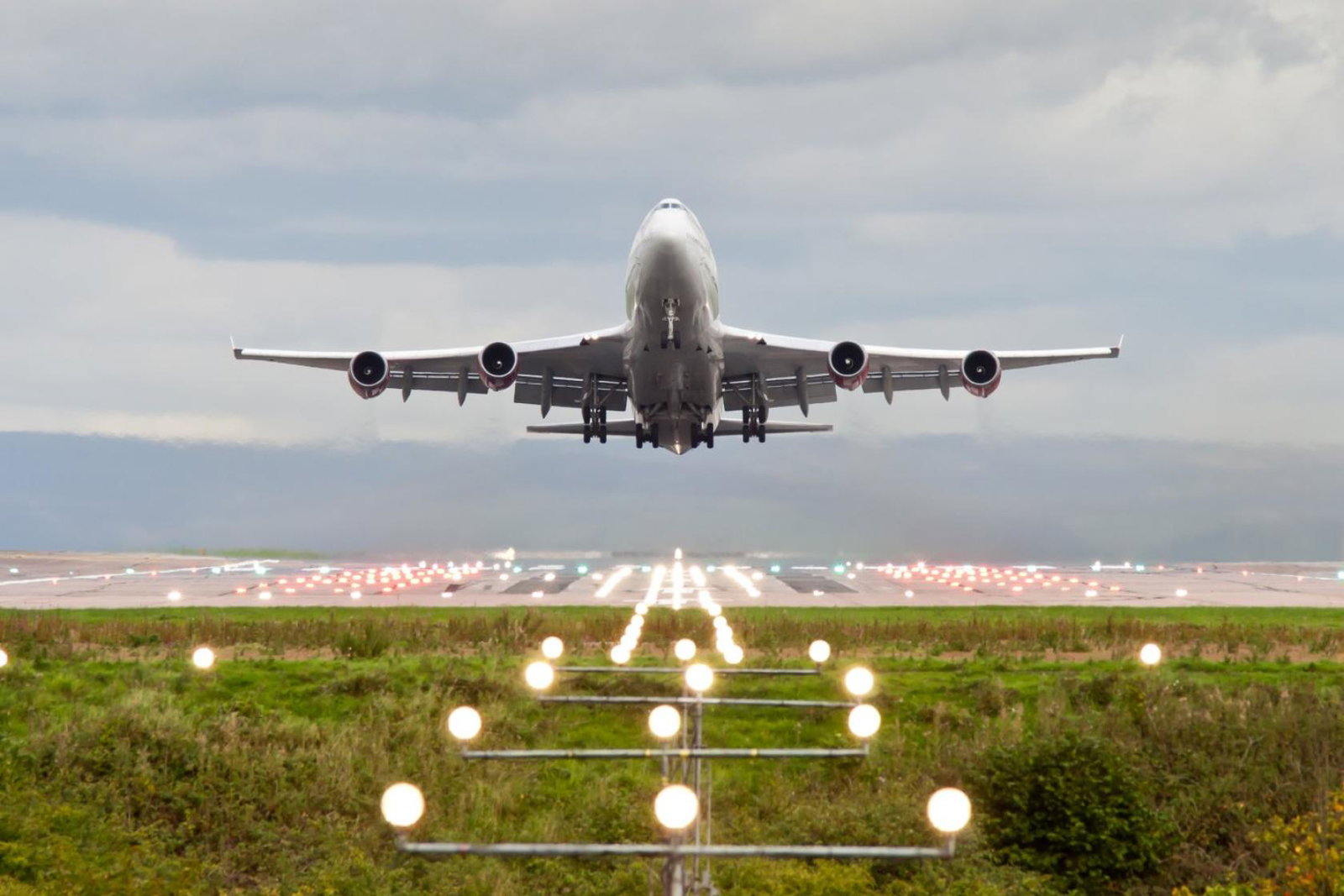 An aircraft takes off from Manchester airport