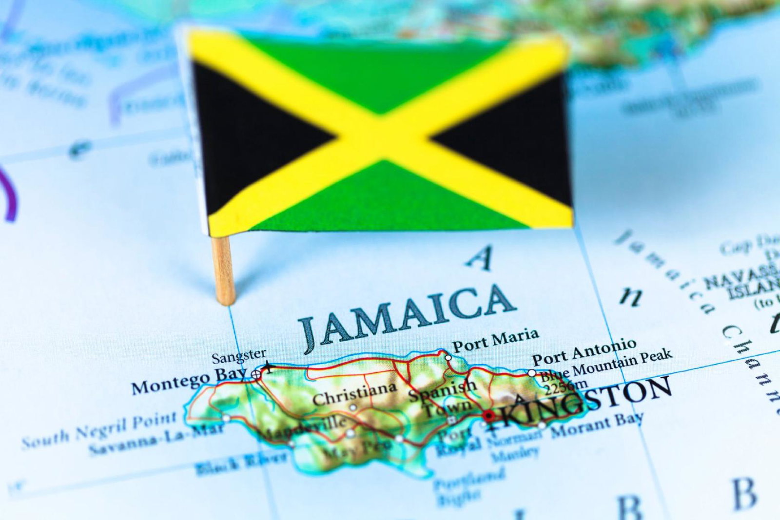 Map of Jamaica with Jamaica flag