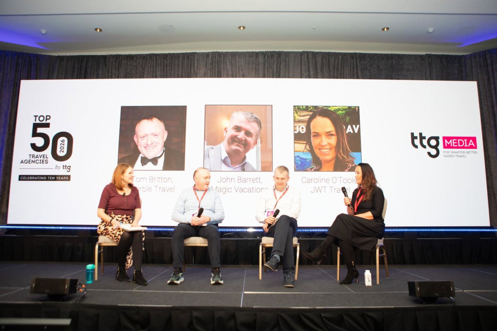 Tom Britton, Marble City Travel; John Barrett, Magic Vacations; and Caroline O'Toole, JWT Travel, discussed the benefits of TTG's Top 50 programme with TTG's Pippa Jacks