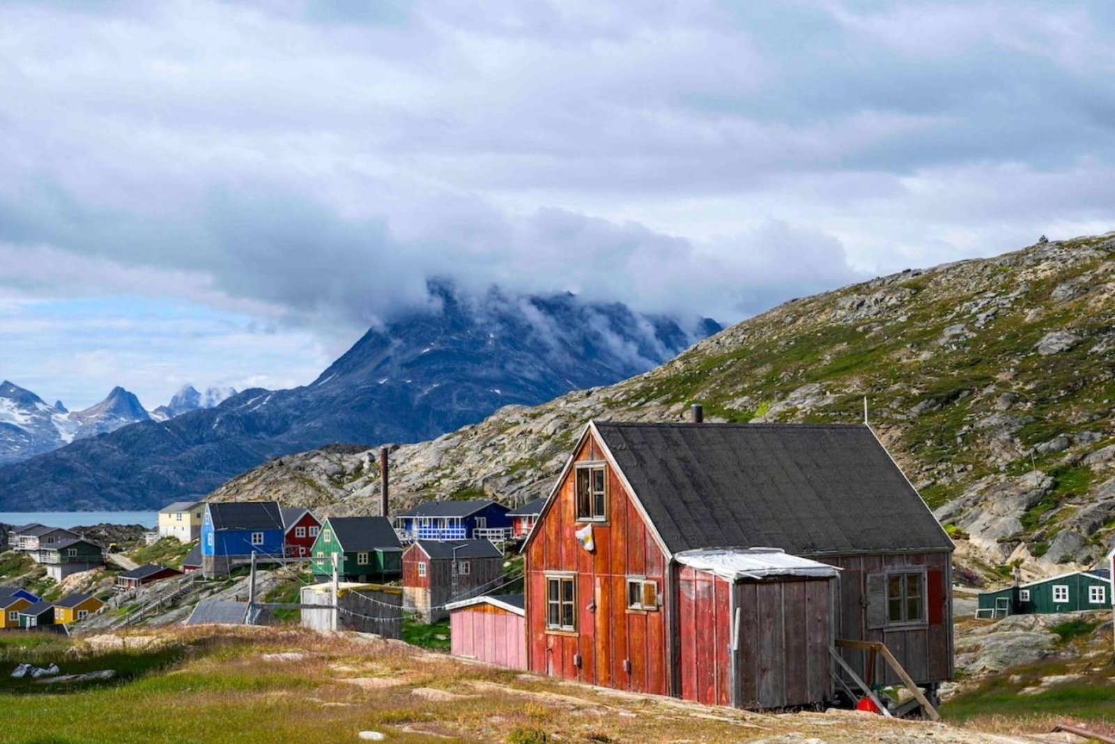 Greenland, colourful houses and sea 
