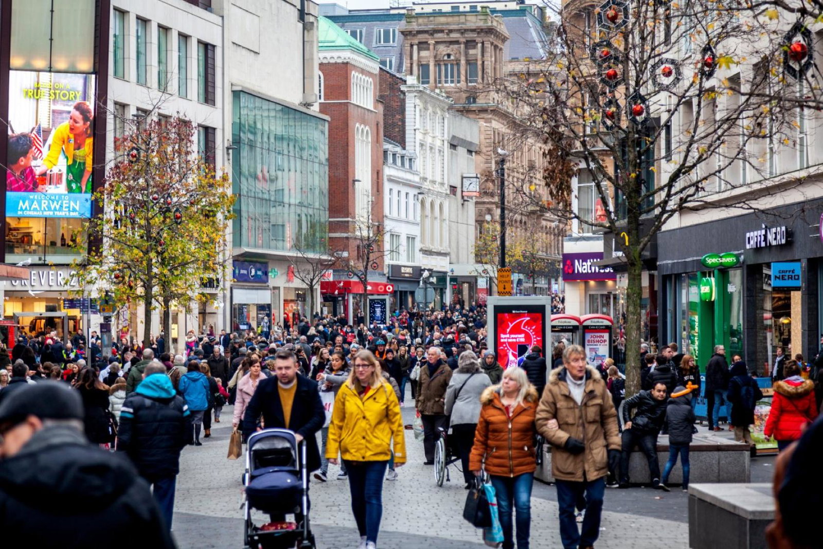 A busy high street scene in the UK
