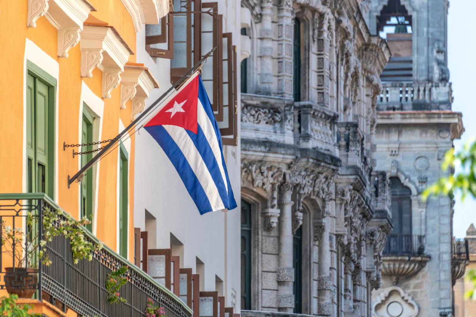 A Cuban flag hanging in old Havana