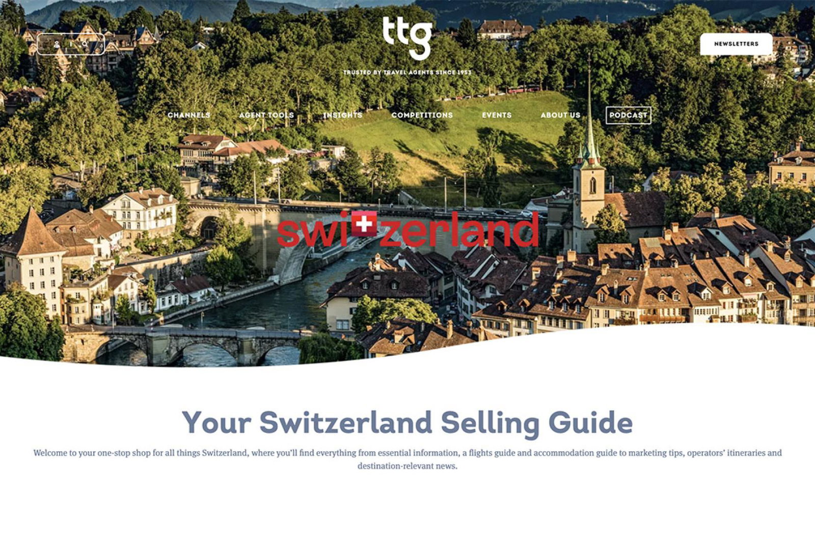 Screenshot of Switzerland Selling Guide website page on ttgmedia.com