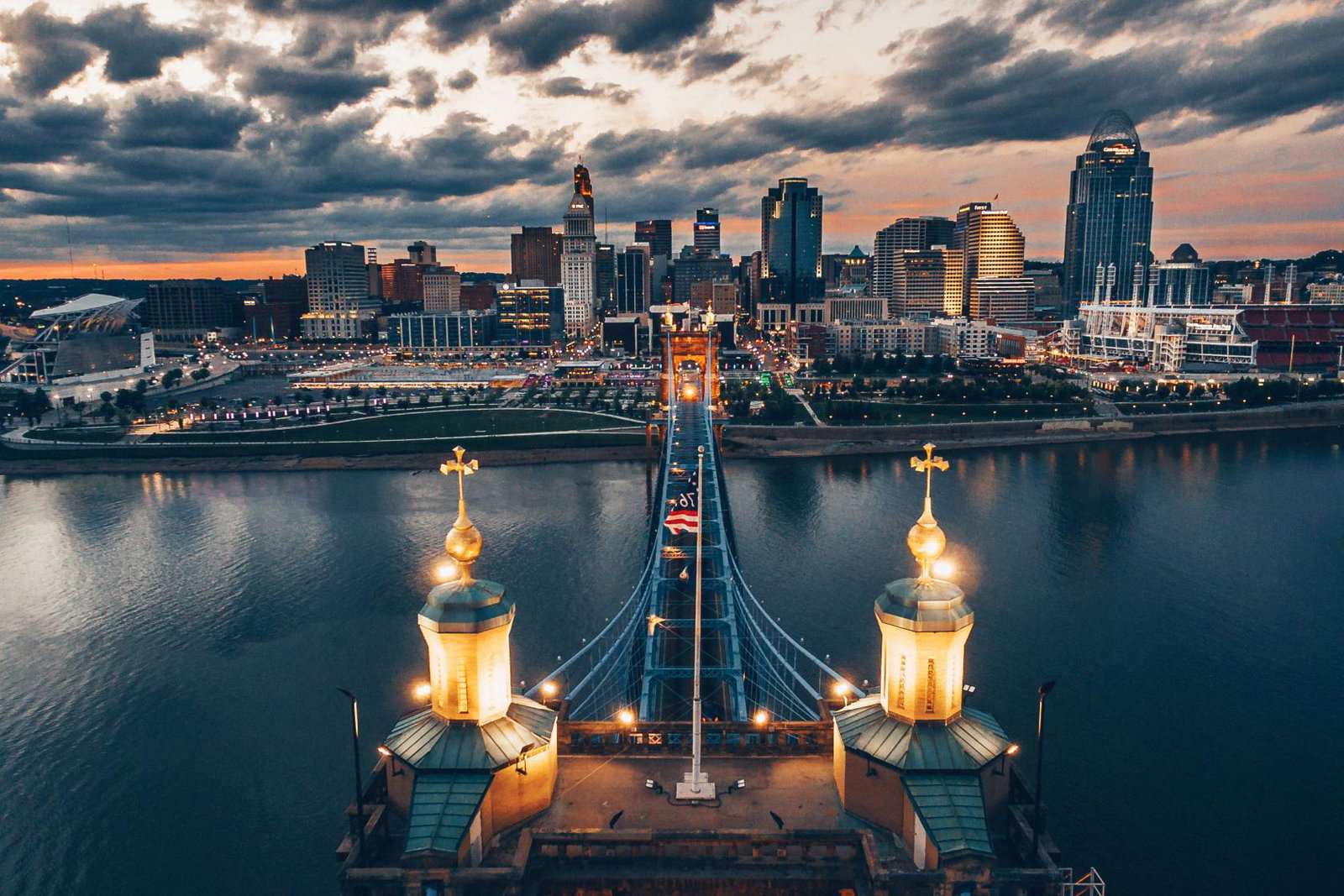 The Cincinnati Skyline Above the Roebling Bridge