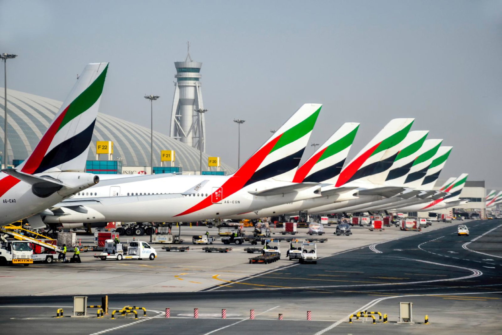 Emirates aircraft at the stand at Dubai International airport