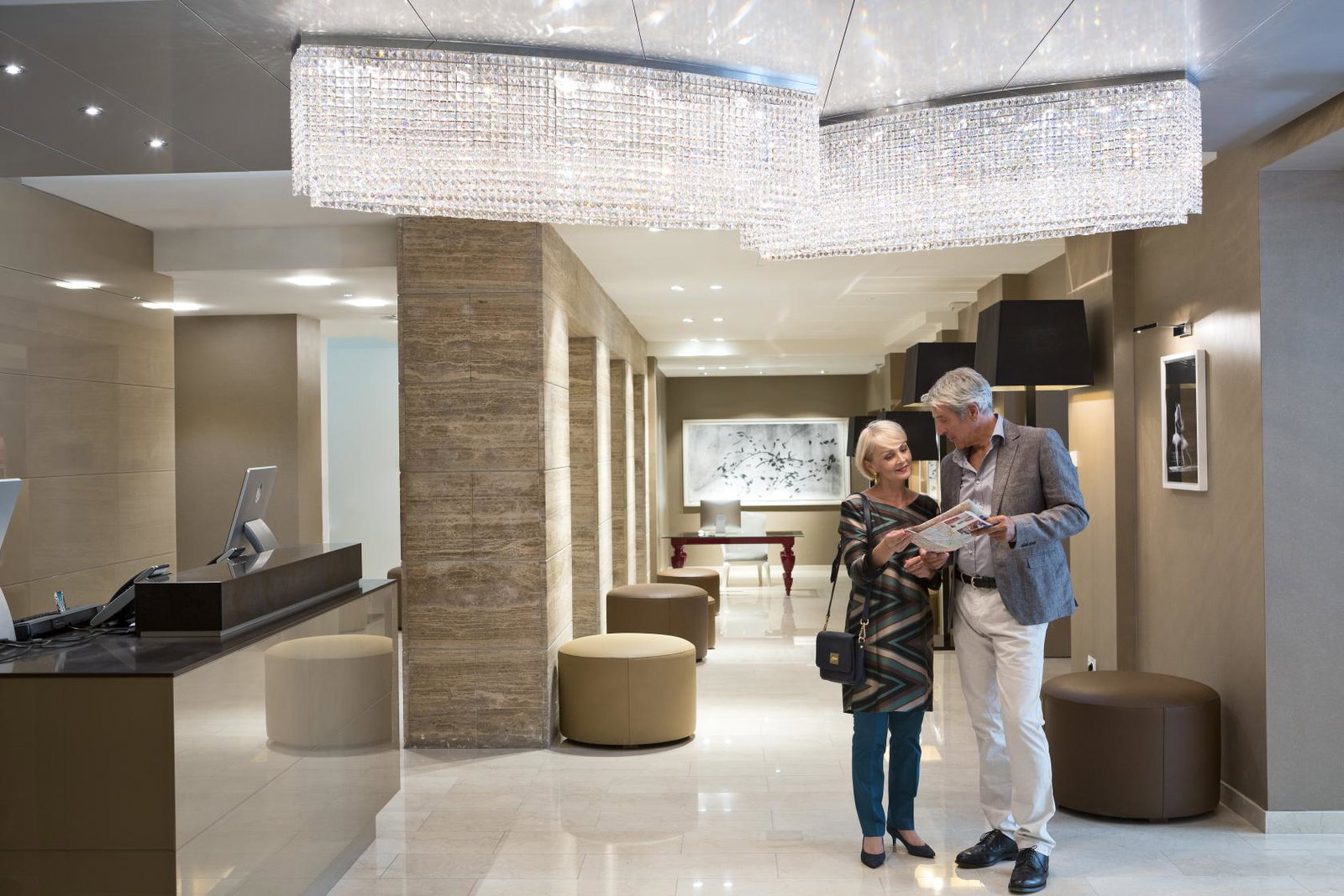 The hotel features a light and spacious lobby