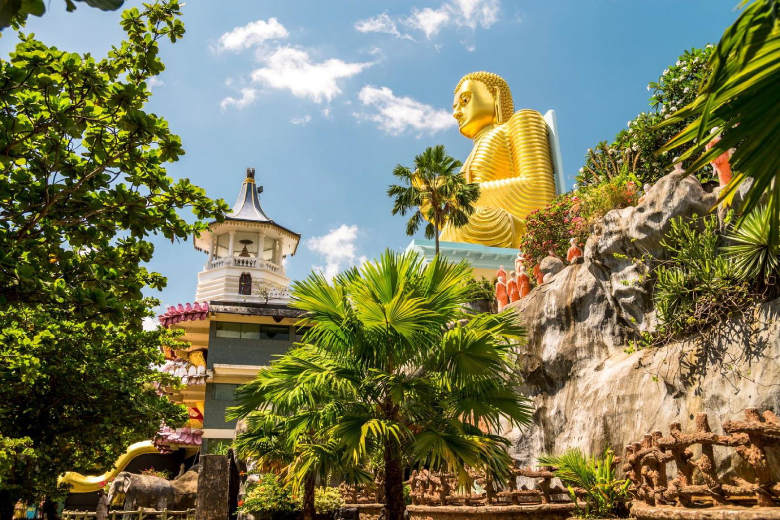 Cave temple in Dambulla, Sri Lanka with golden Buddha