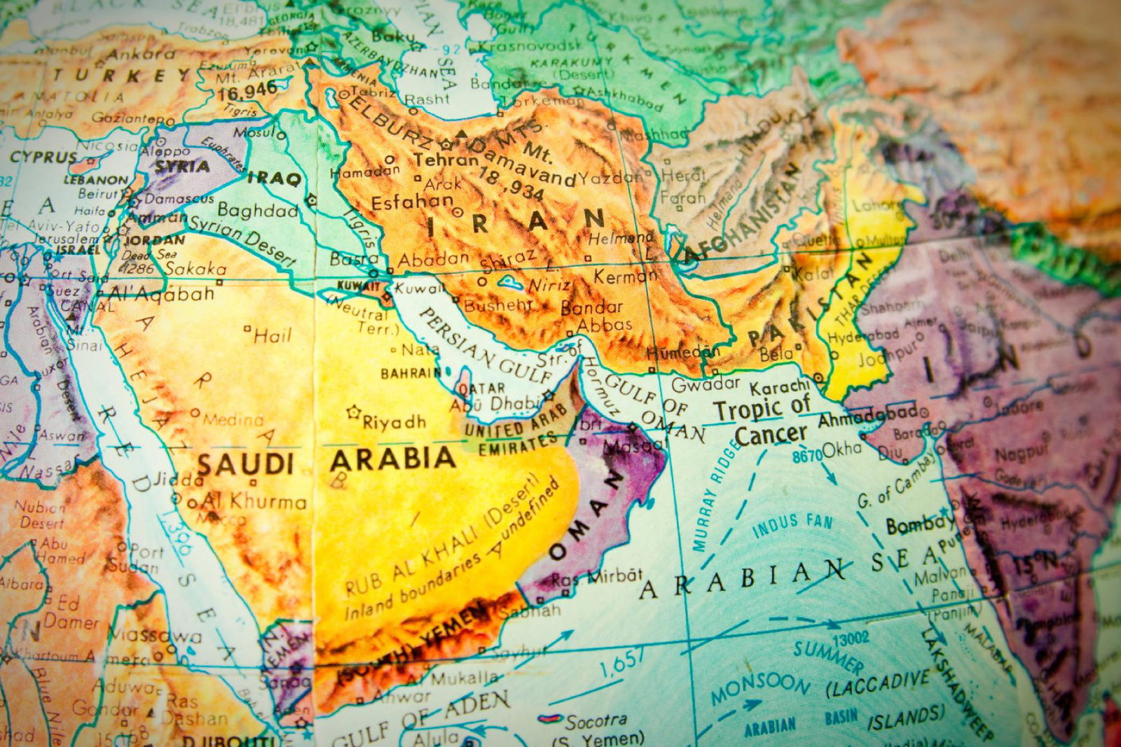 A map showing the Middle East and Gulf region