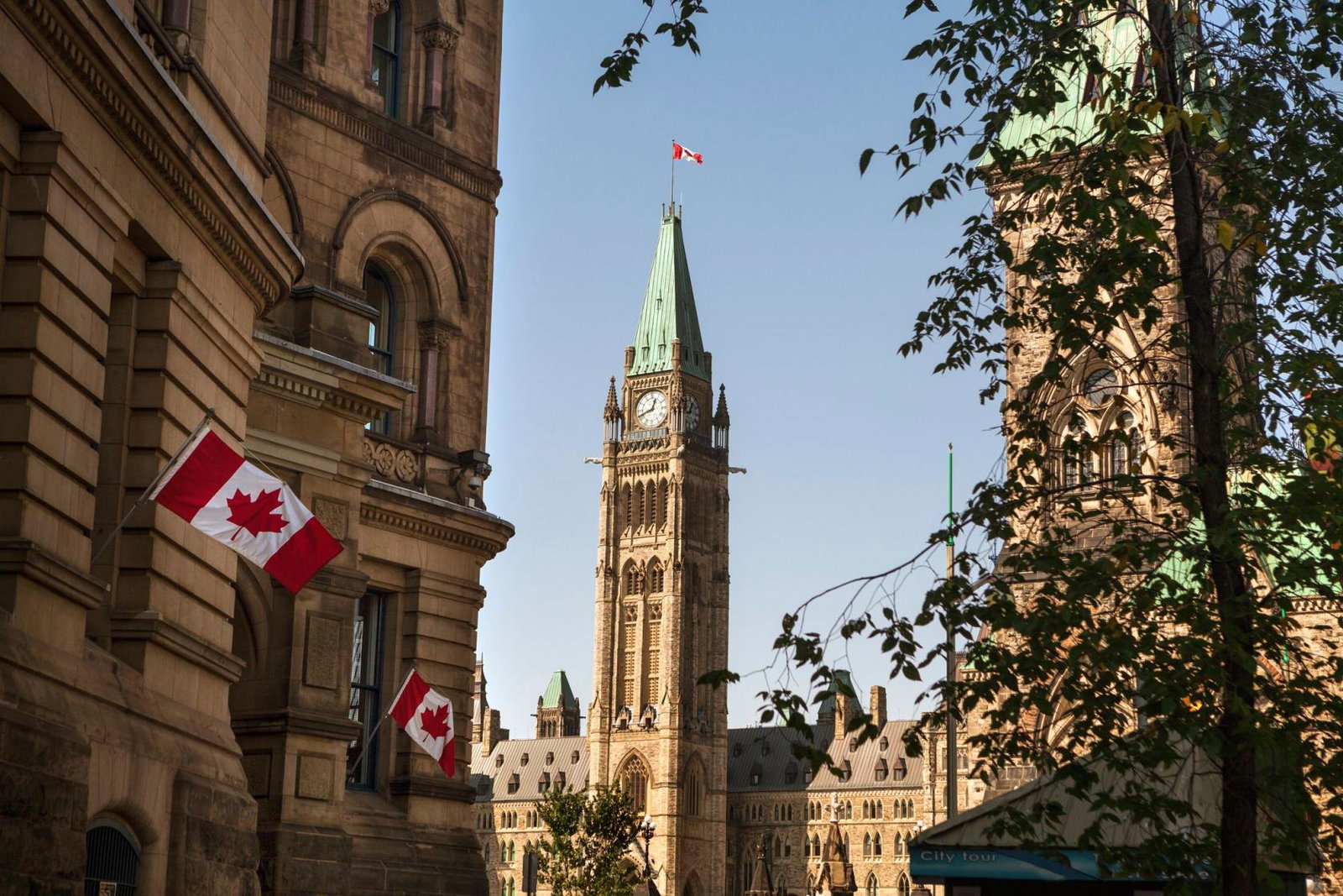 Ottawa's Parliament Hill with parliament building and peace tower