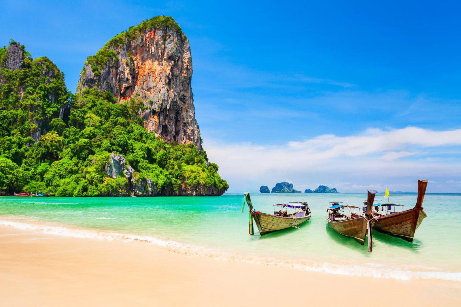 Boats moored on a beach in Thailand