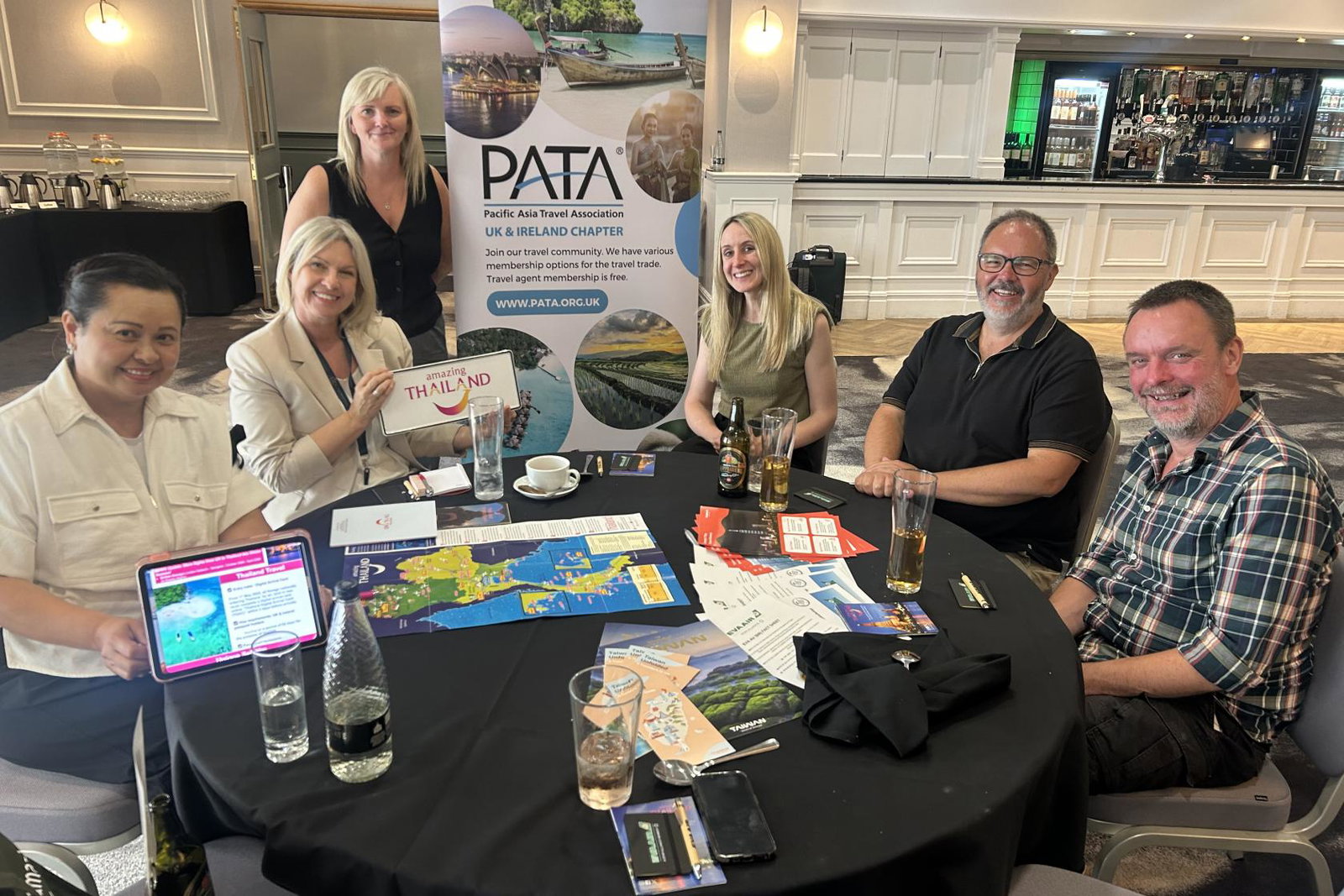 Travel agent training in action at PATA UK & Ireland’s inaugural Asia-only roadshow in Chester. Pictured (L-R):  Kannika Mac/Tourism Authority of Thailand, Ally Cockburn/ITC, Ruth Weaver/ITC, Hayley Fernyhough/ITC. Darren Vurnum/Escape Worldwide, Mark Haughton/Escape Worldwide .