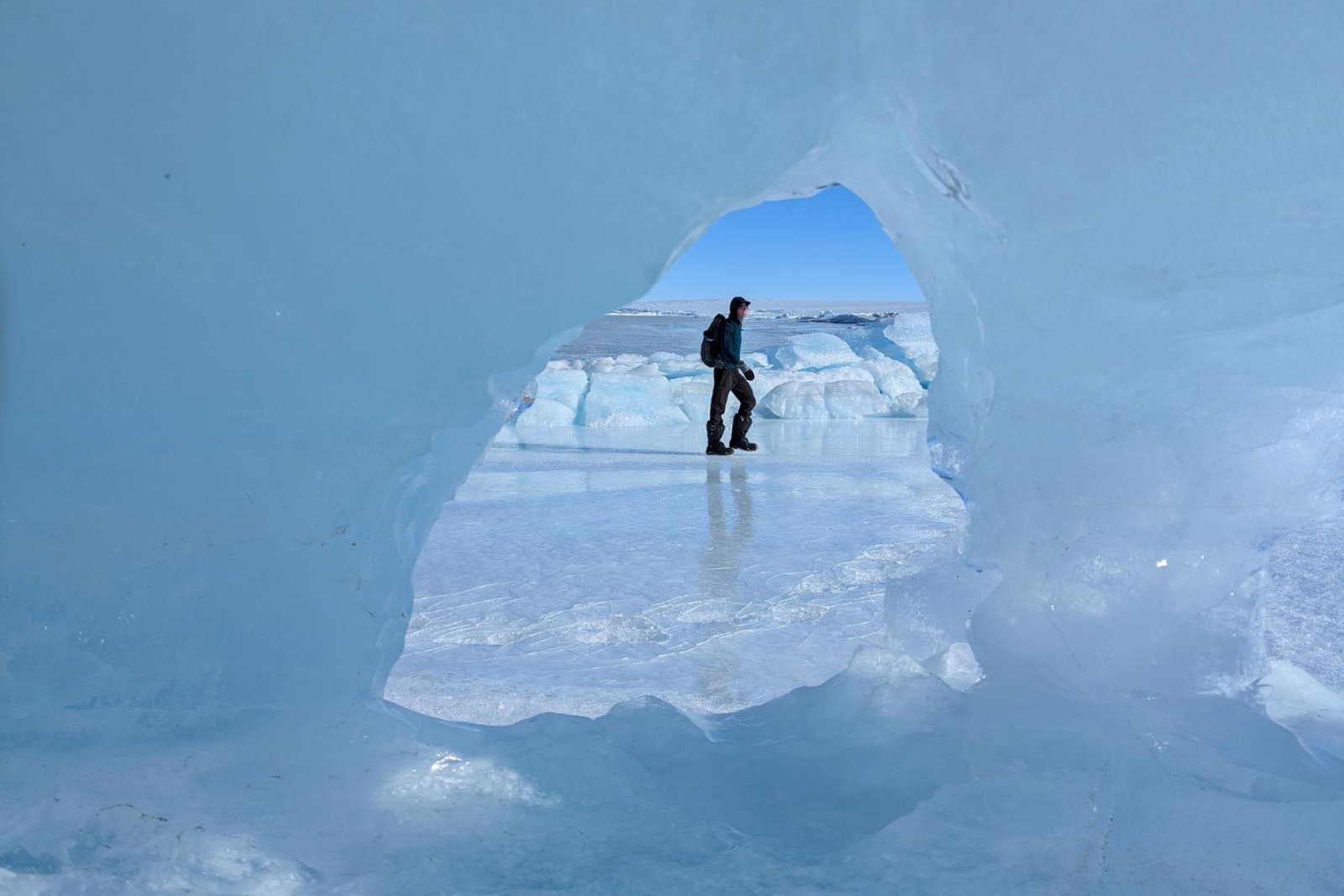 Man hiking in Antarctica