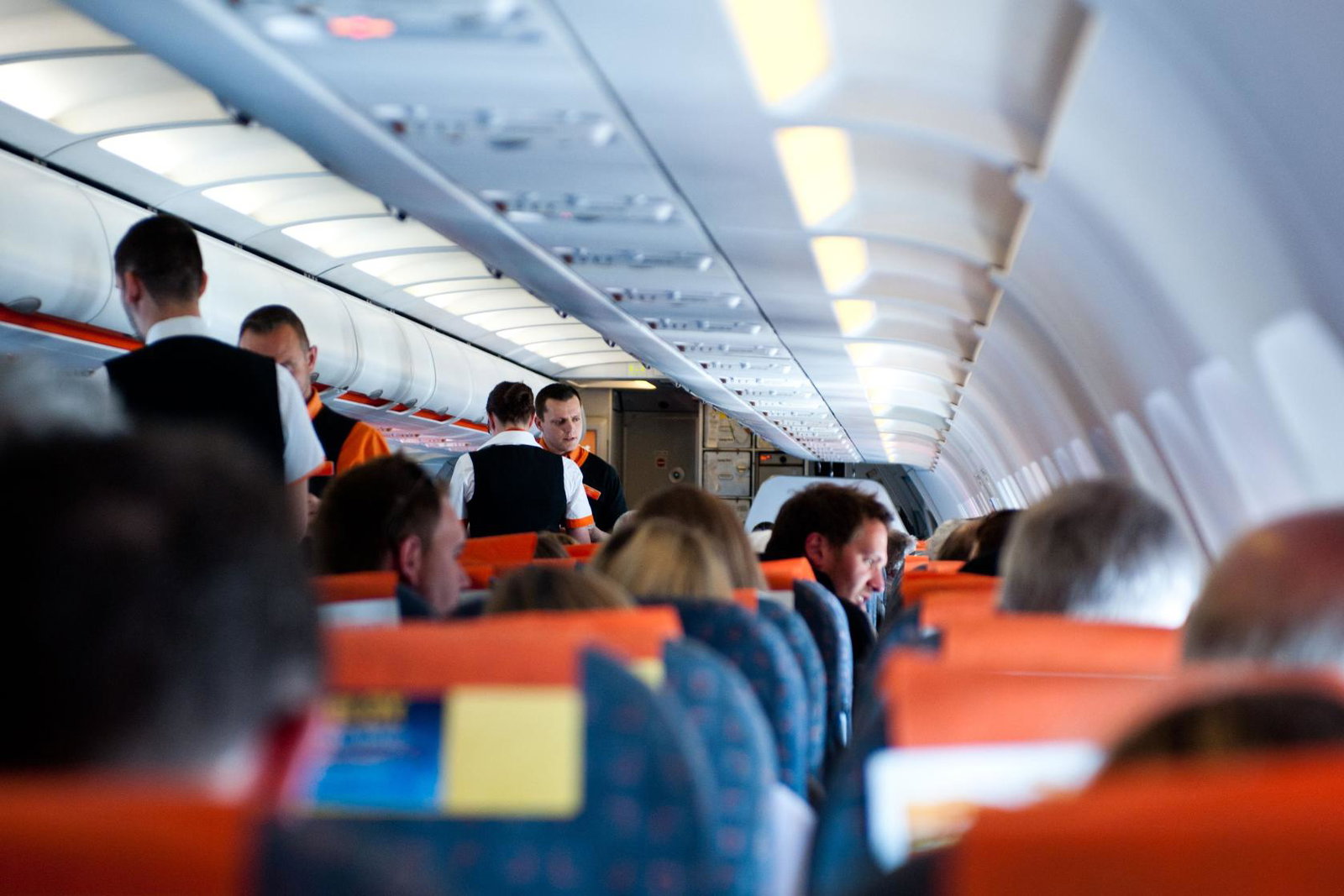 An easyJet aircraft showing the flight's cabin crew