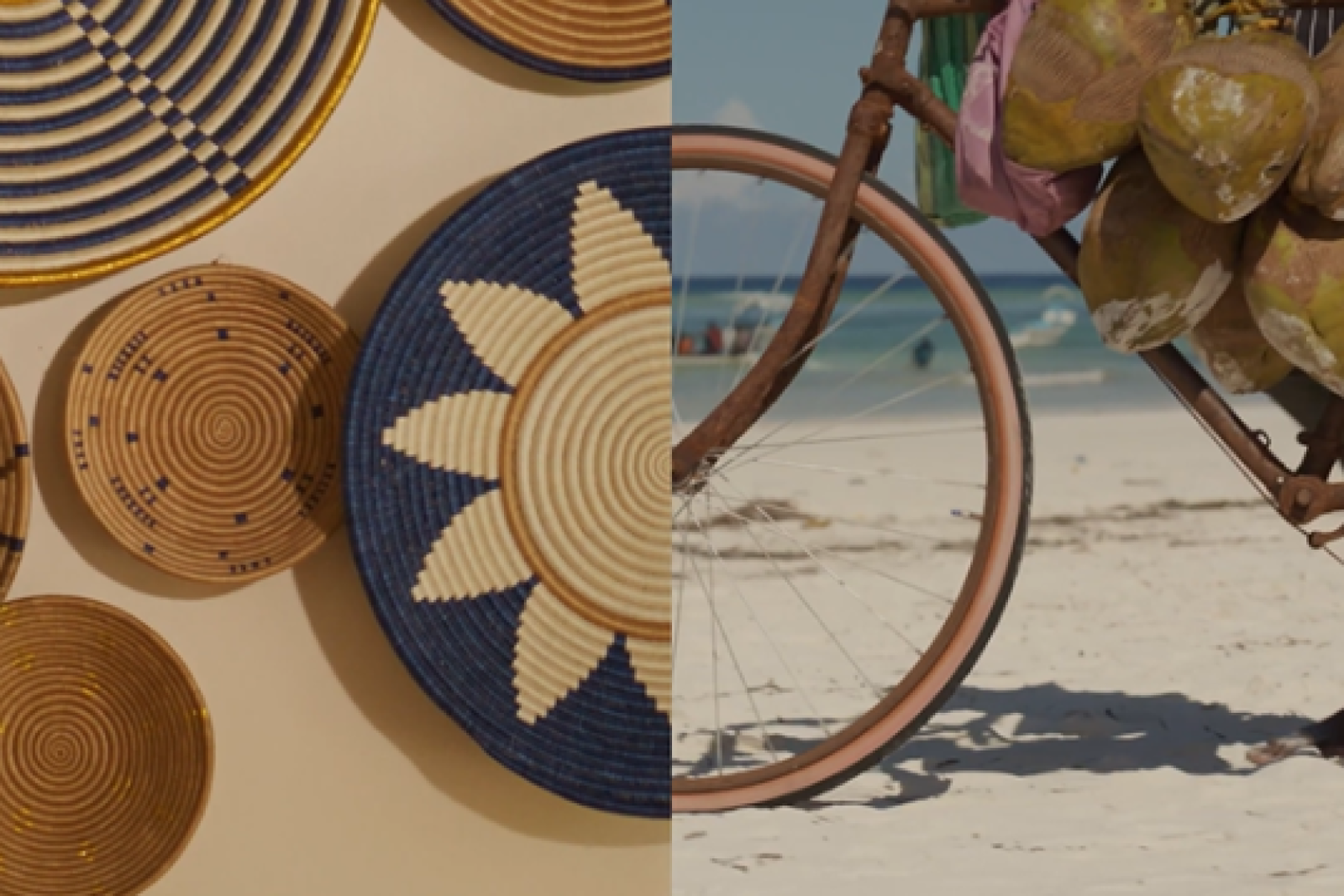 Split screen video of plates and a bike