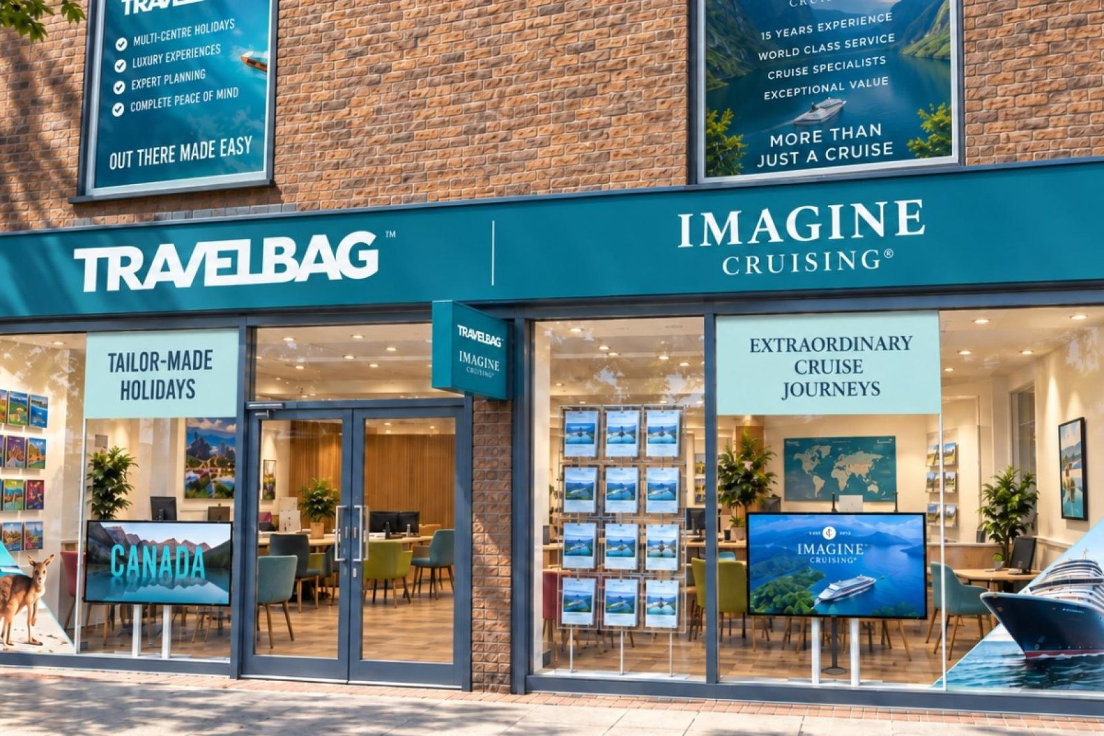 Jointly branded Imagine Cruising and Travelbag store front