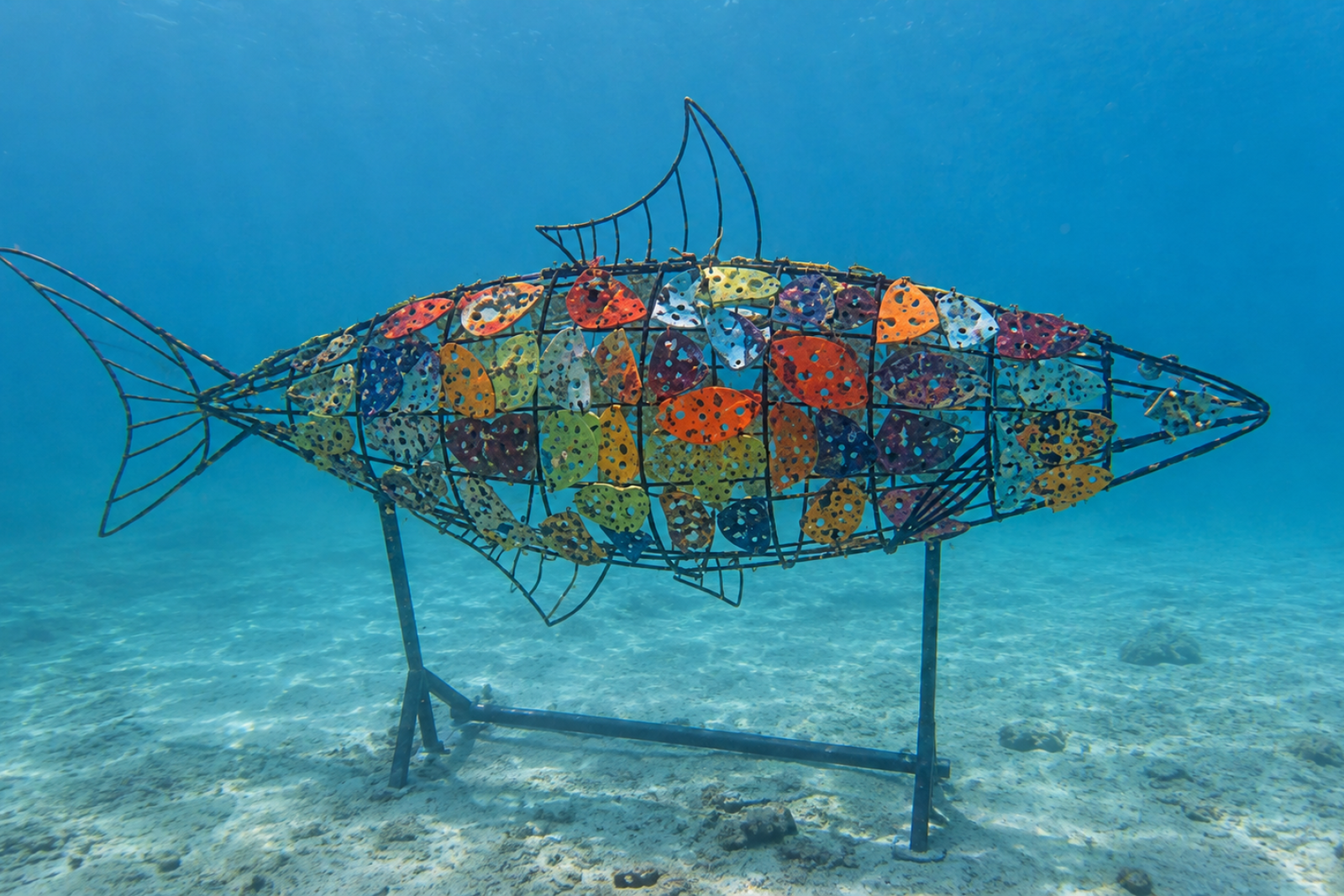 The Respect the Reef sculpture underwater