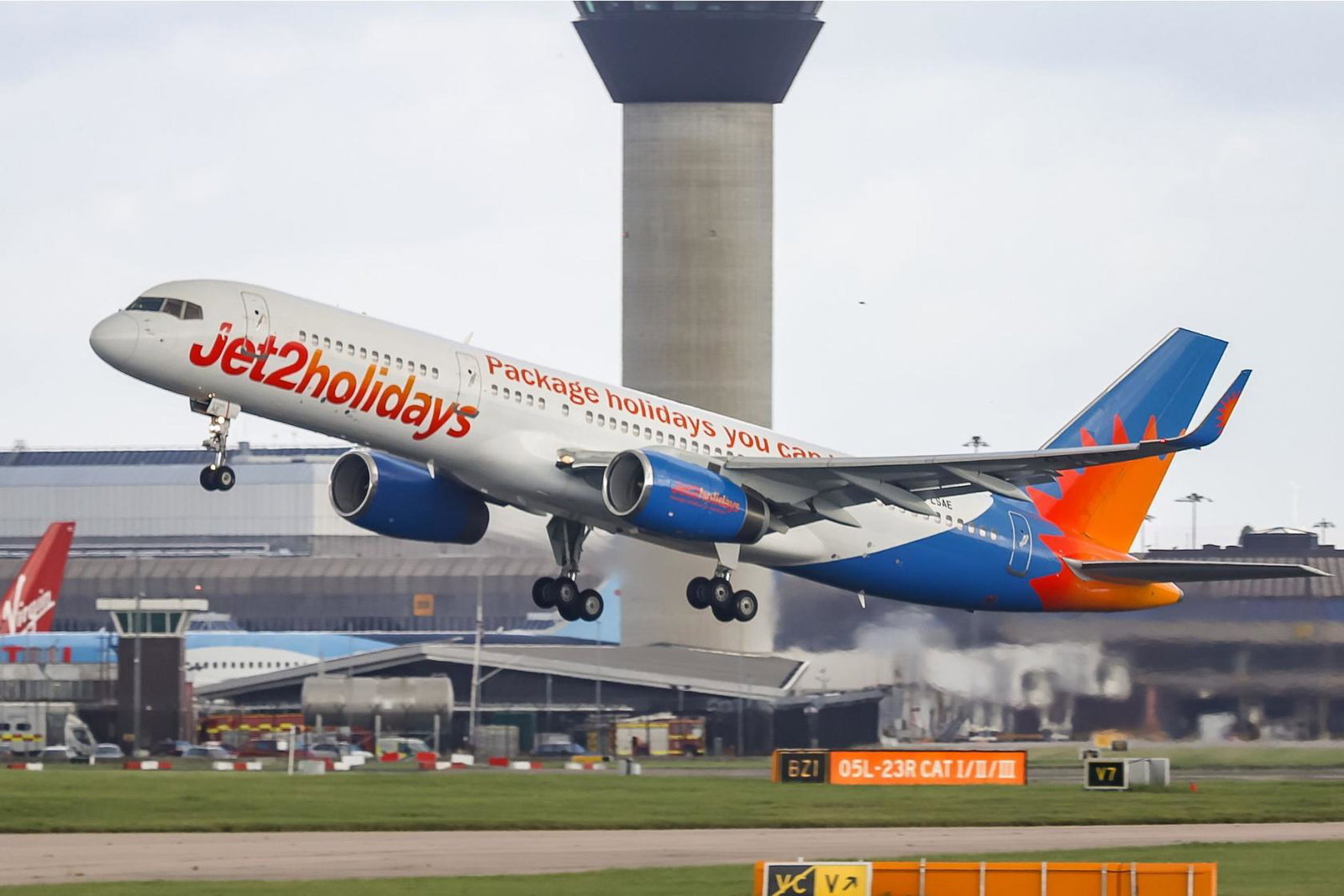 A Jet2 aircraft takes off from Manchester airport