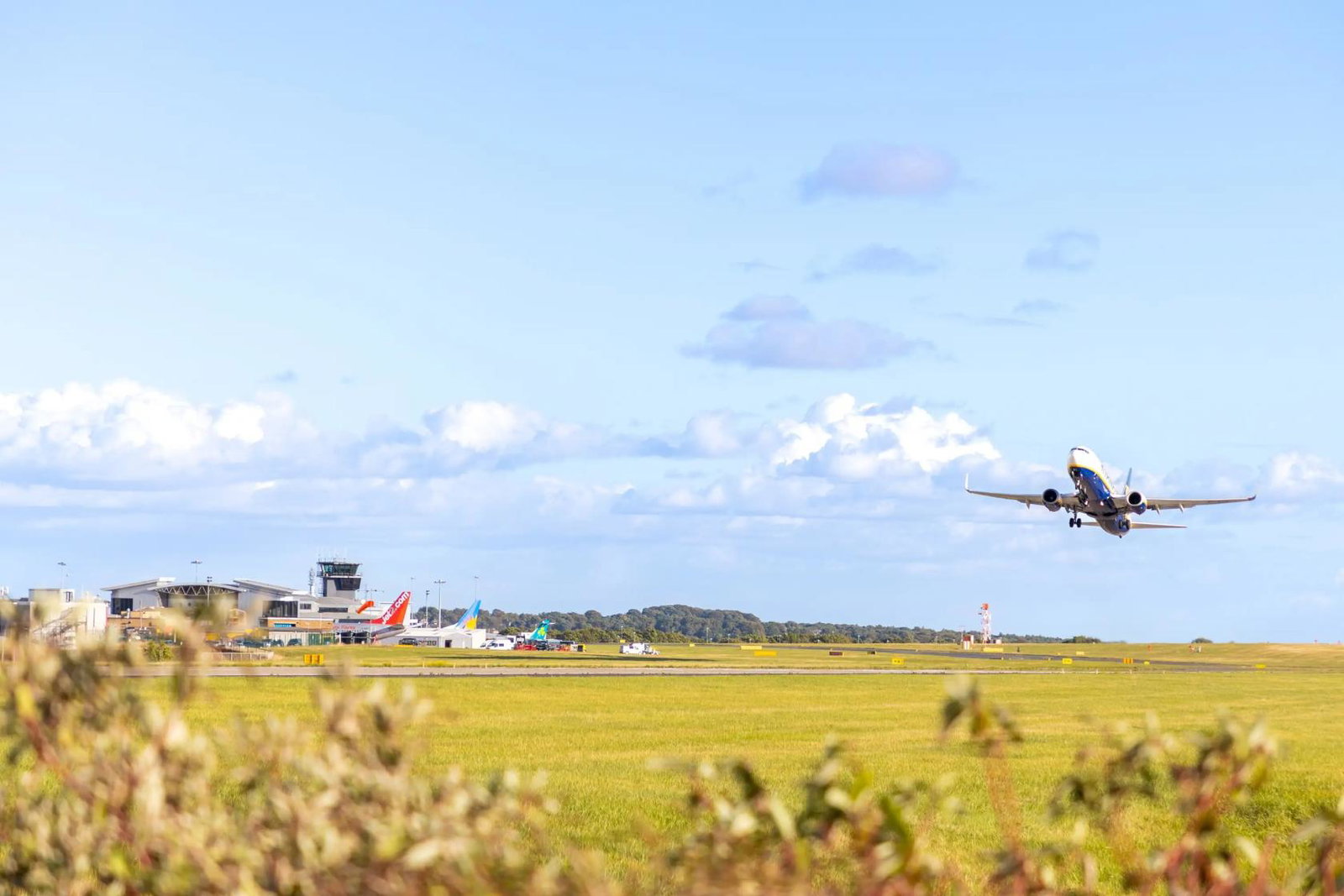 An aircraft takes off from Leeds Bradford airport