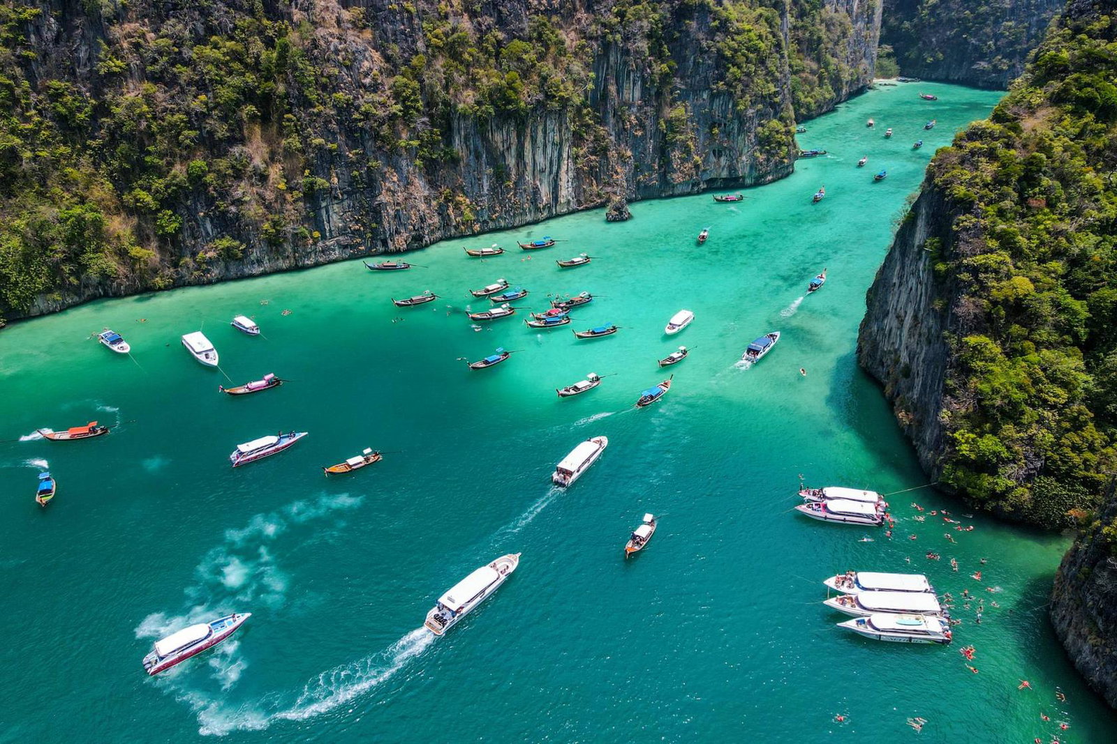 Drone point view of Phi Phi island, Thailand stock photo