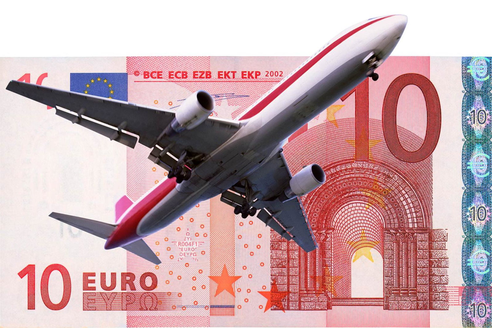 Aircraft and euro note (stock)