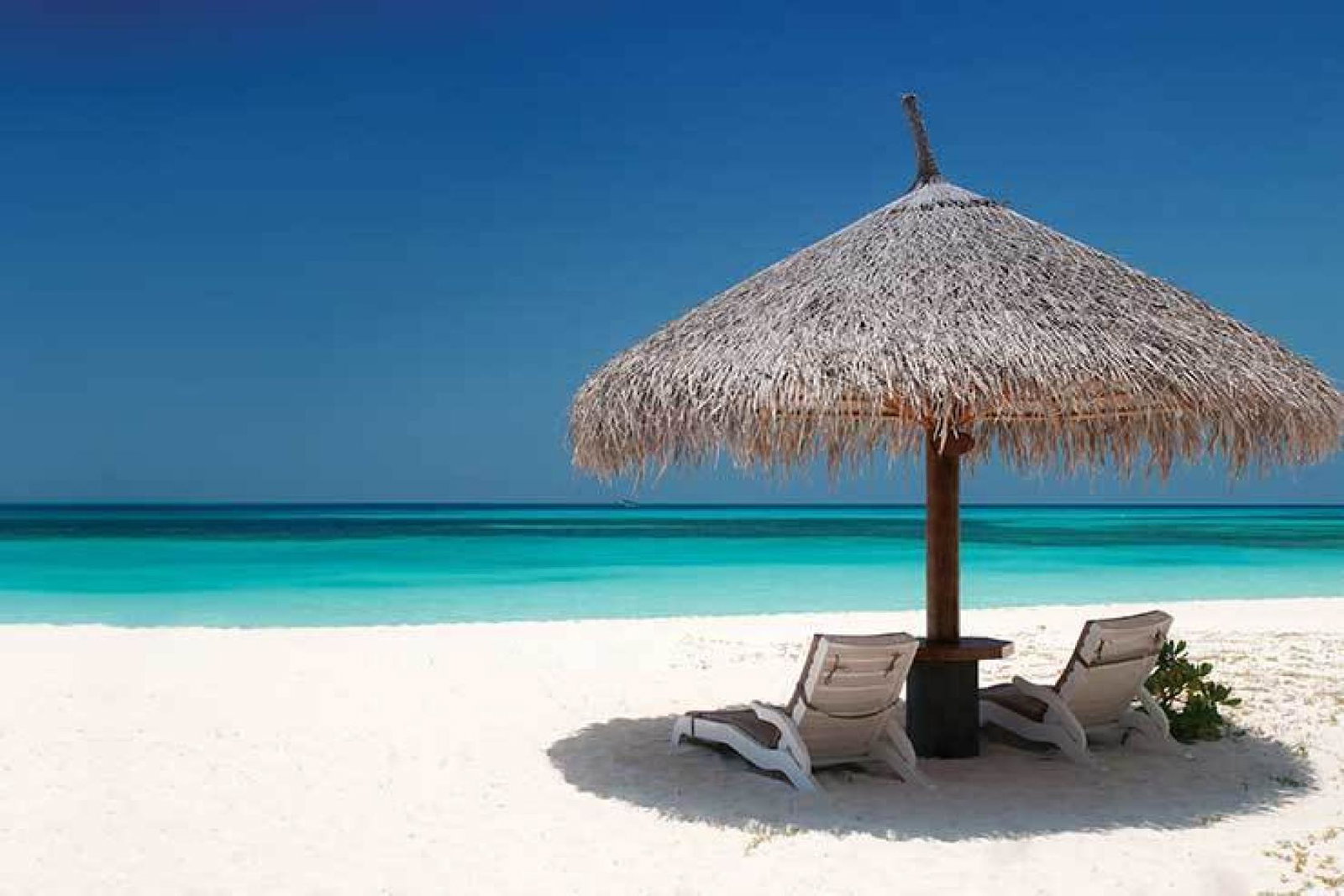 Beach Chairs and Umbrella on a beautiful island