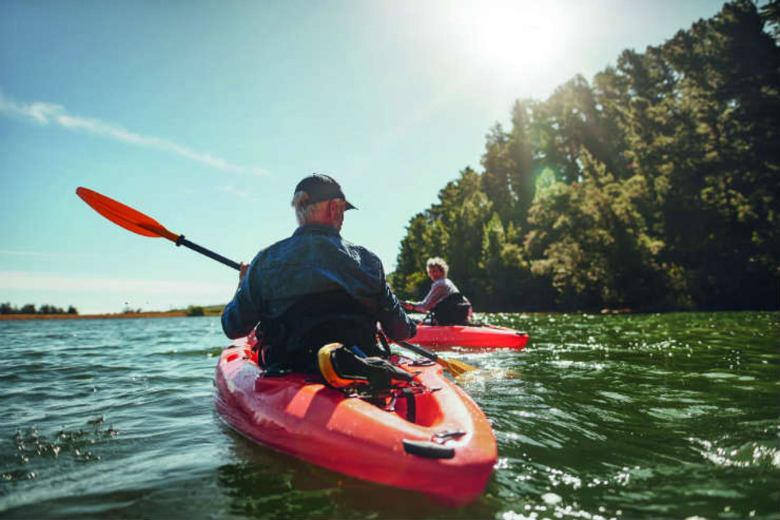 Mature couple kayaking