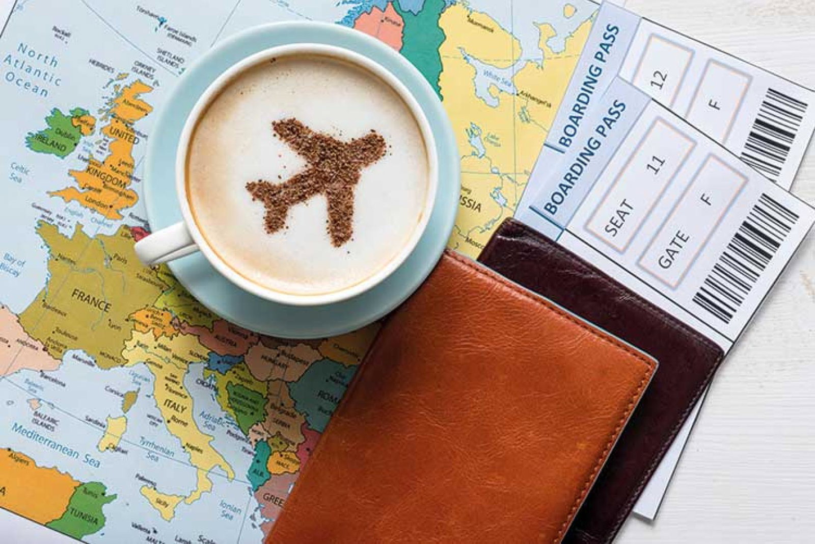 Flight plans, maps, coffee