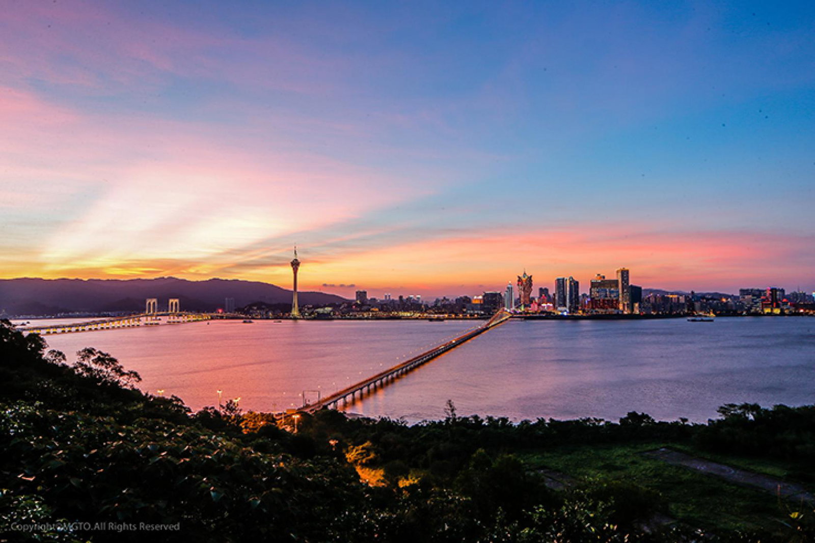 Macao's skyline at sunset