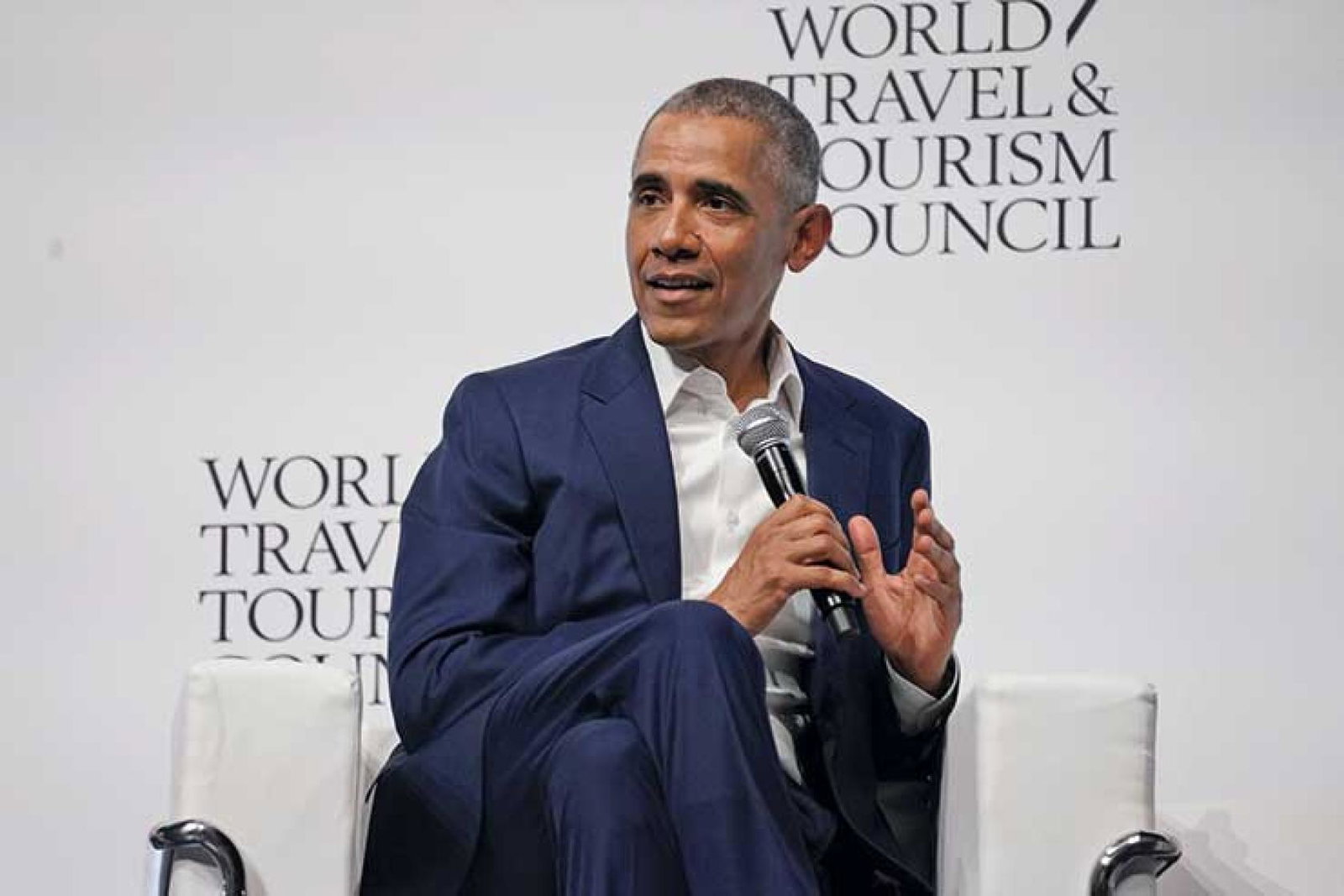 Obama talking at World Travel & Tourism Council