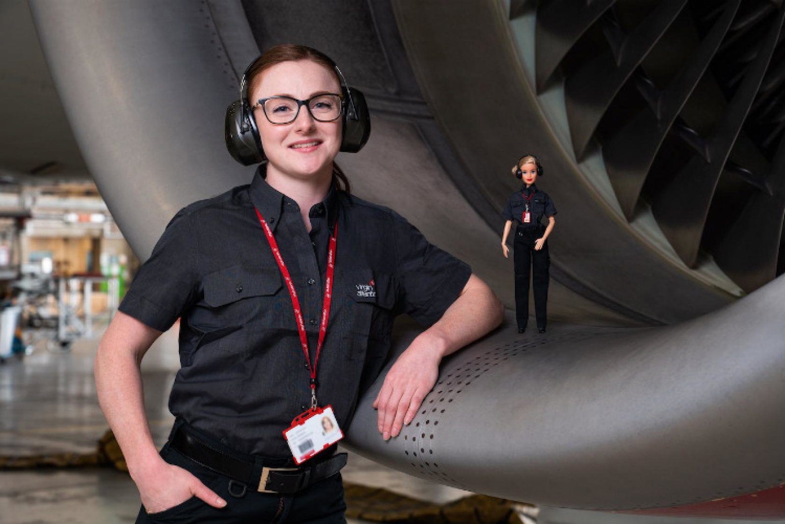 A Virgin Atlantic engineer and Barbie wear the same uniform