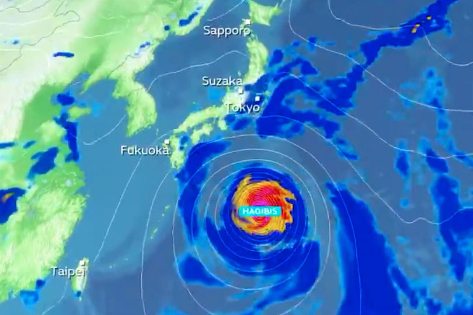 Hagibis is expected to make landfall at the weekend (Image: @MetOffice)