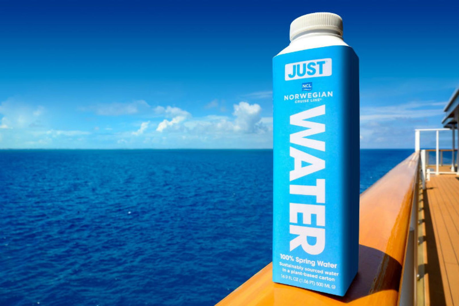 One of Just Goods' recyclable bottles that will be used on Norwegian Cruise Line's ships