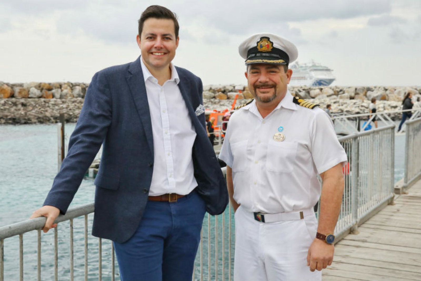 South Australia premier Steven Marshall and Sun Princess’ captain Diego Perra on Kangaroo Island
