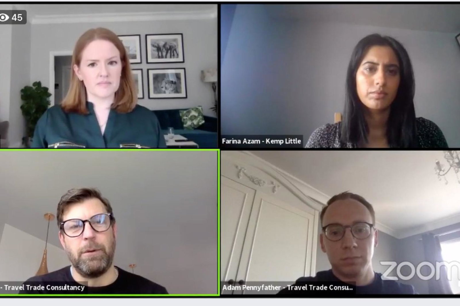 Farina Azam, Matt Purser and Adam Pennyfather with Pippa Jacks (top left) in TTG's Business Support Live panel