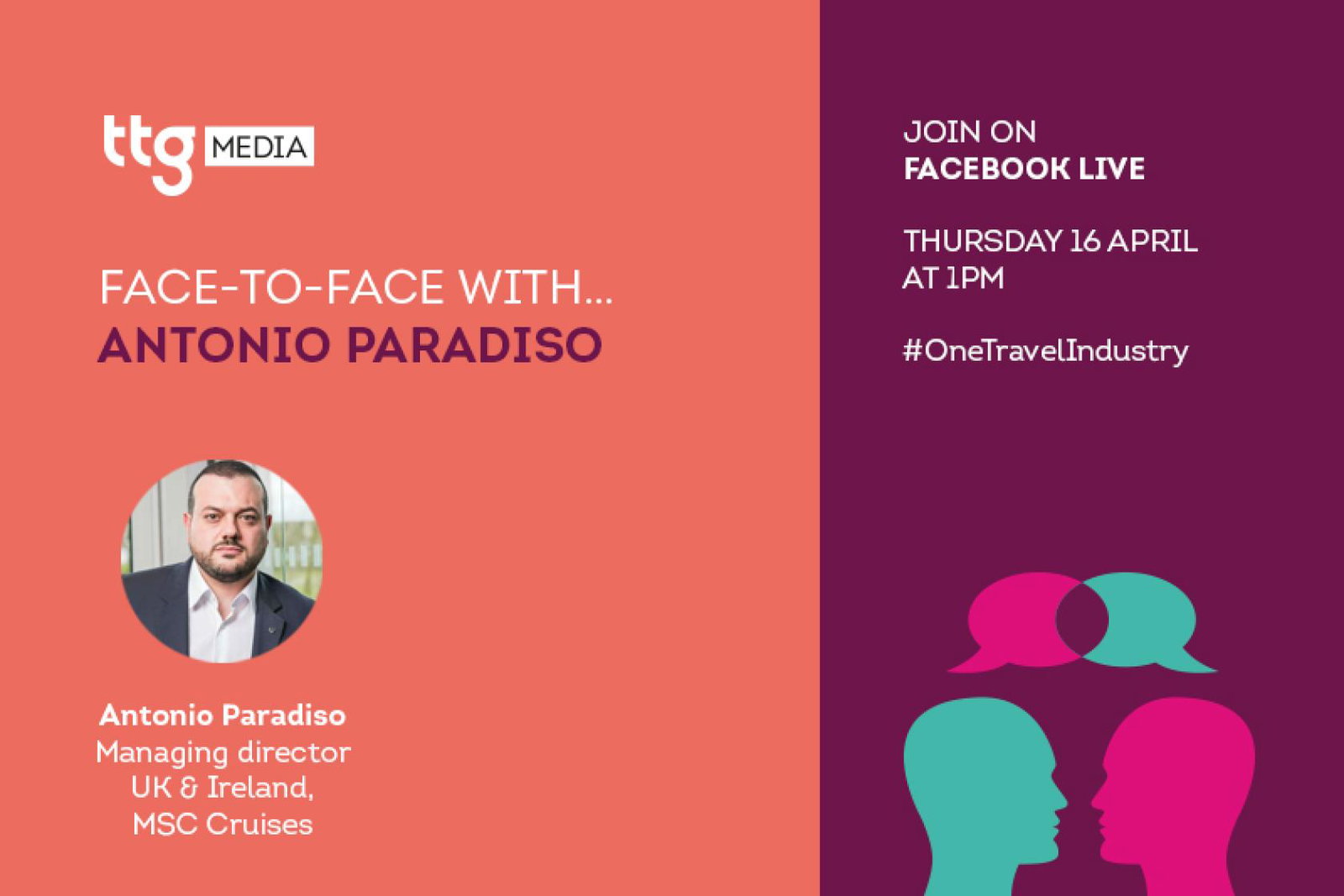 MSC's UK and Ireland boss Antonio Paradiso will join TTG's Face to Face programme