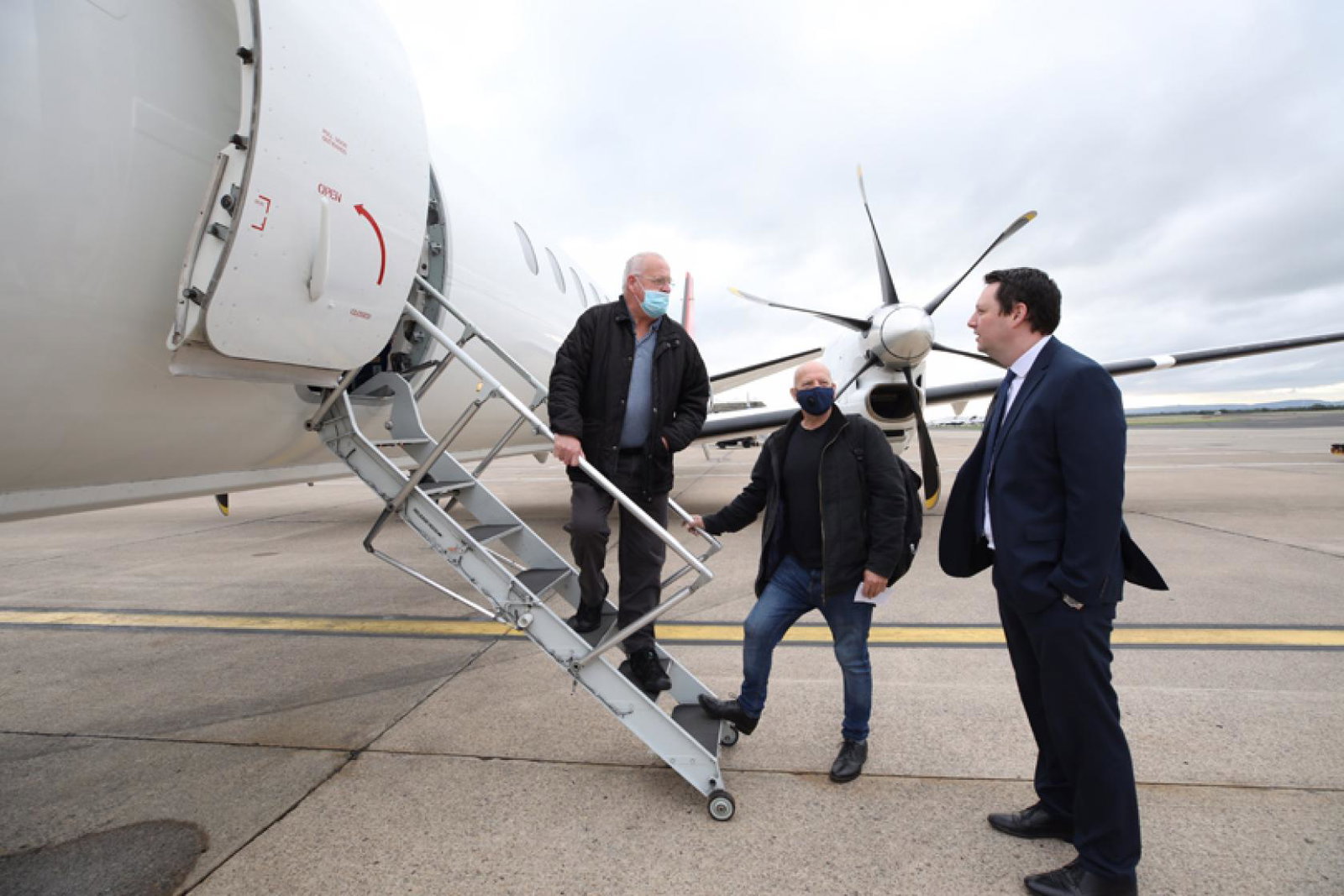 Tees Valley mayor Ben Houchen waves off the first London City passengers