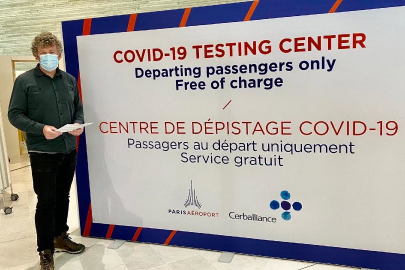 Michael Collins took the first of his Covid tests at Paris Charles de Gaulle airport