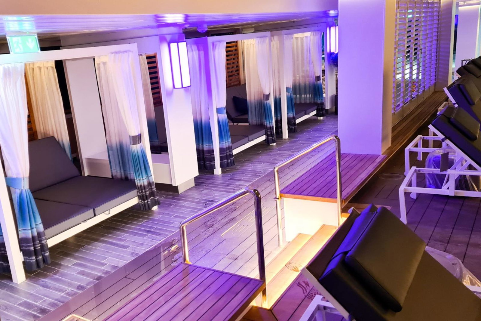 The Glass House onboard has had its Greco-Roman design swapped for a modern beach club aesthetic