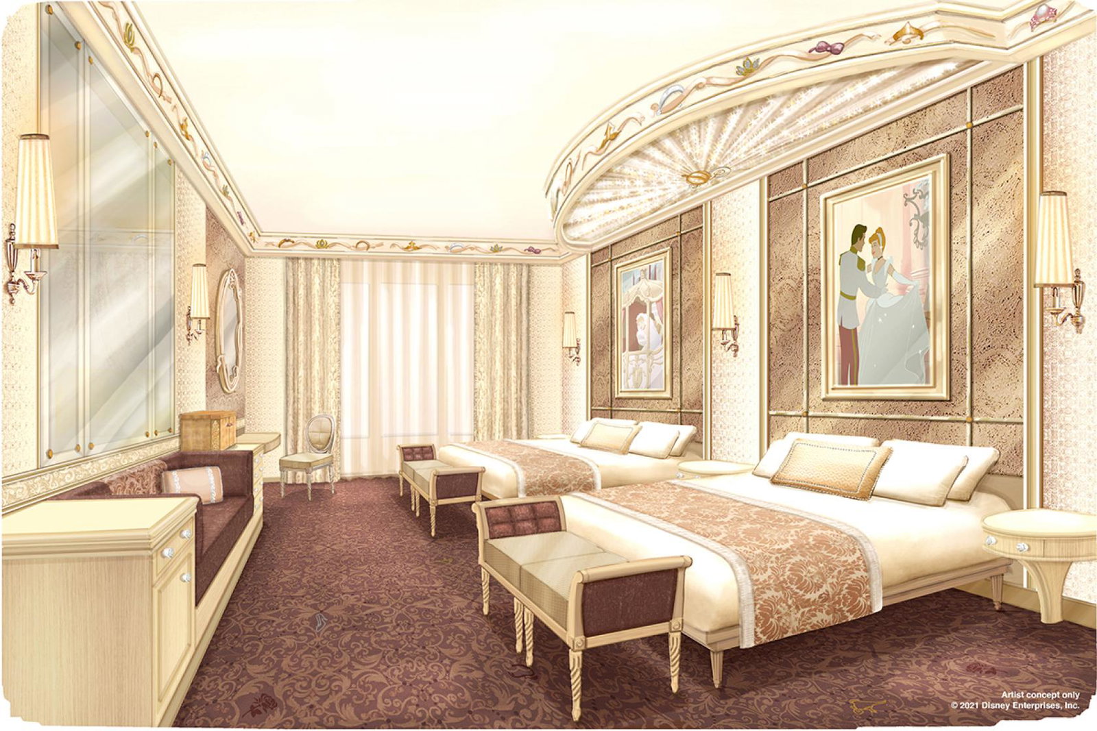 A proposed design for a bedroom at the refurbished Disneyland Hotel