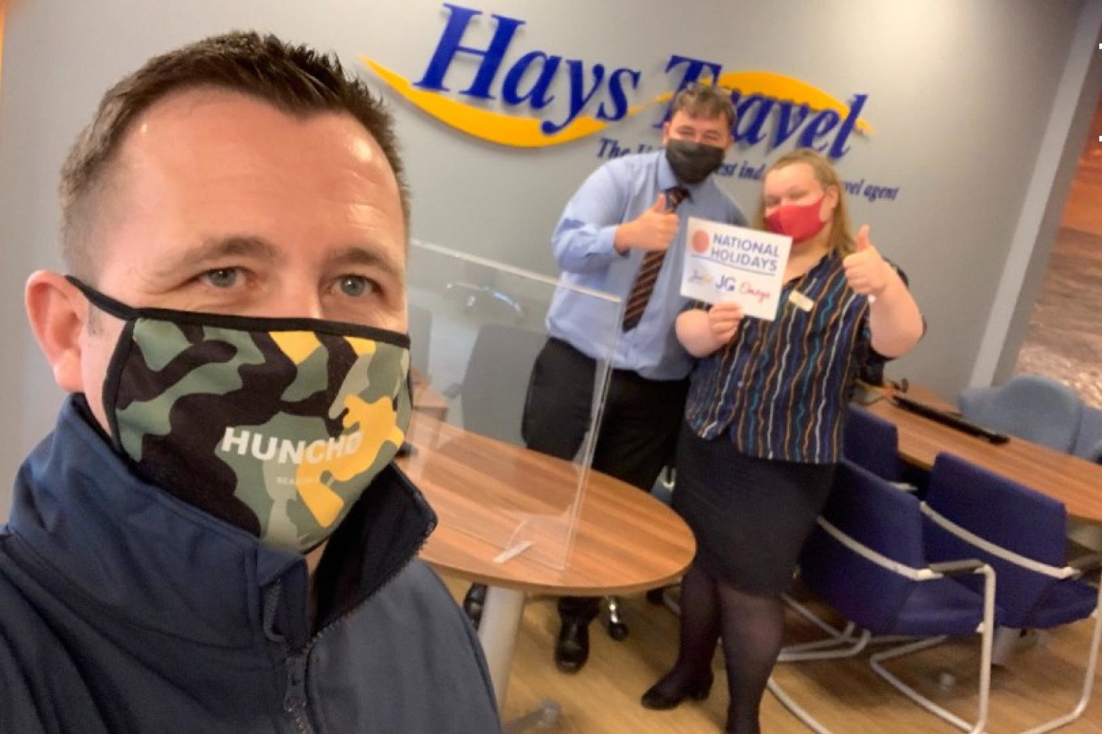 L-R: Flexi Reps' Simon McDermott with Hays Travel Rochdale travel consultants Luke Lockwood and Mollie Ince
