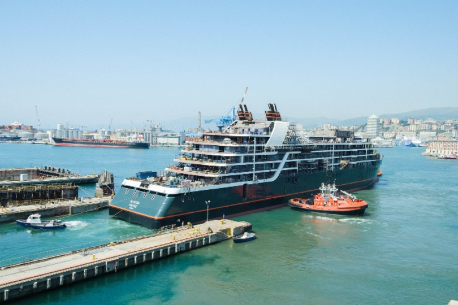 Seabourn Venture will now move from its dry dock to its outfitting dock where it will undergo final construction