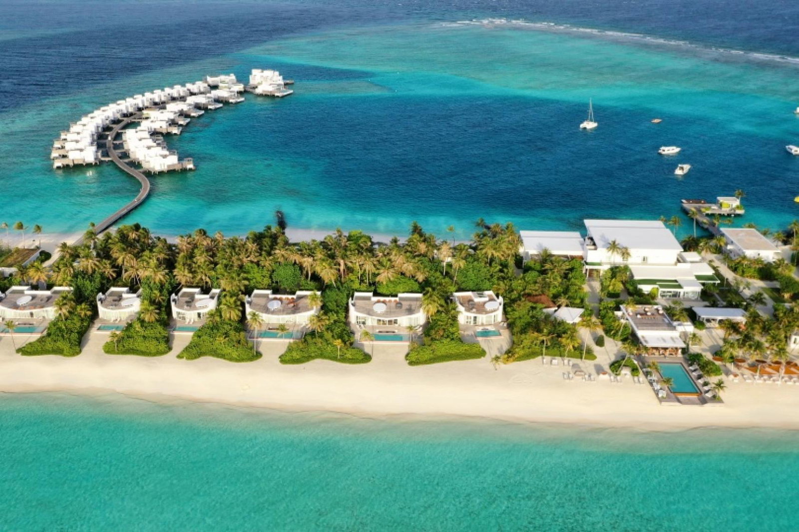 The new resort features 67 beach and over-water villas in one-, two- and three-bedroom configurations