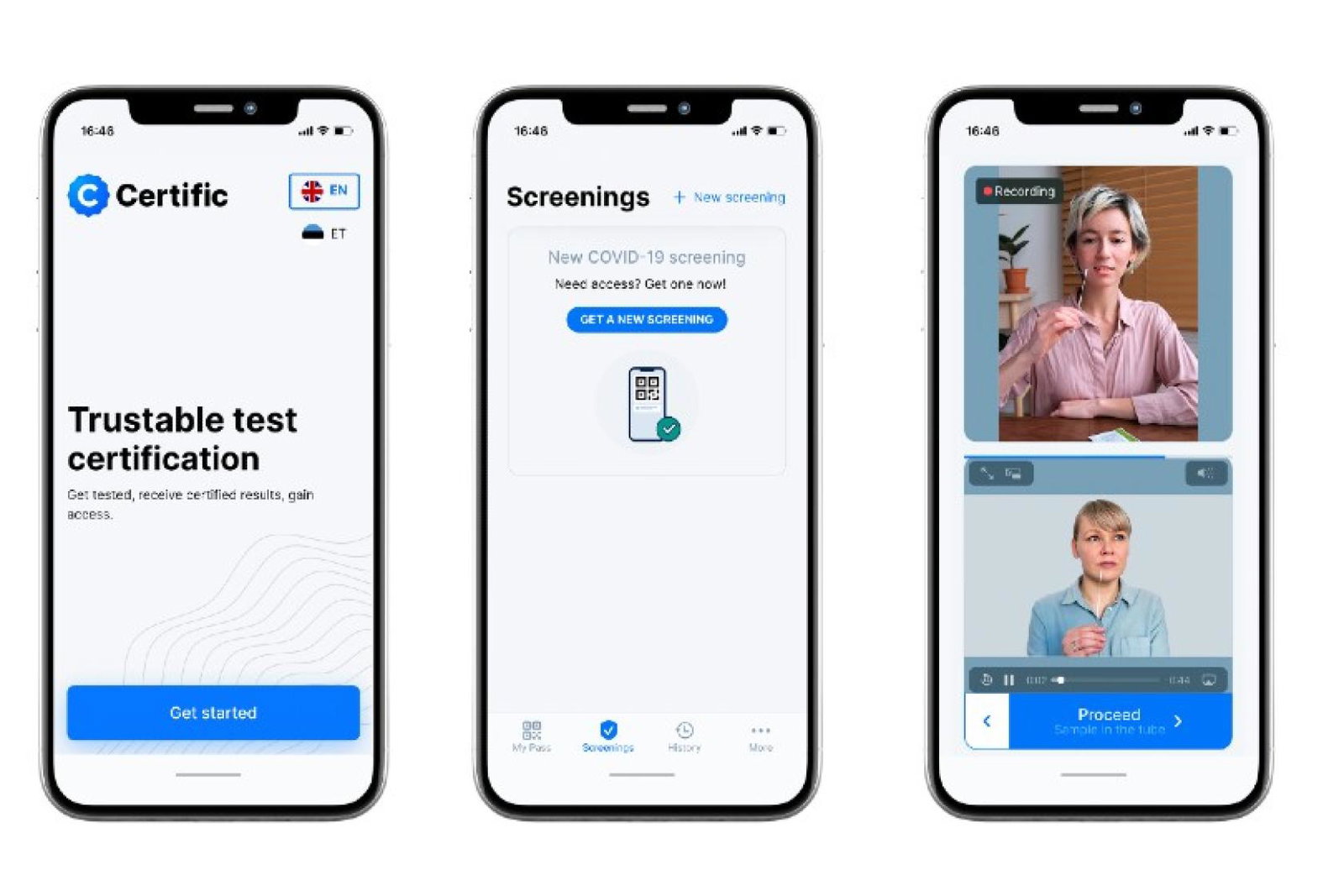 Users take the test while the app records them, which is then verified by Certific’s medically supervised test control officers